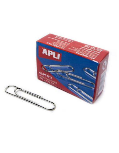 CAJA DE 100 UNIDADES DE CLIPS PLATEADOS APLI - Nº2 - 32MM