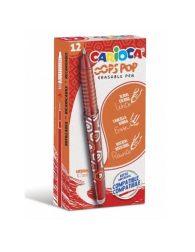 BOLIGRAFO ERGONOMICO BORRABLE PUNTA 0.7MM ROJO CON GOMA CARIOCA