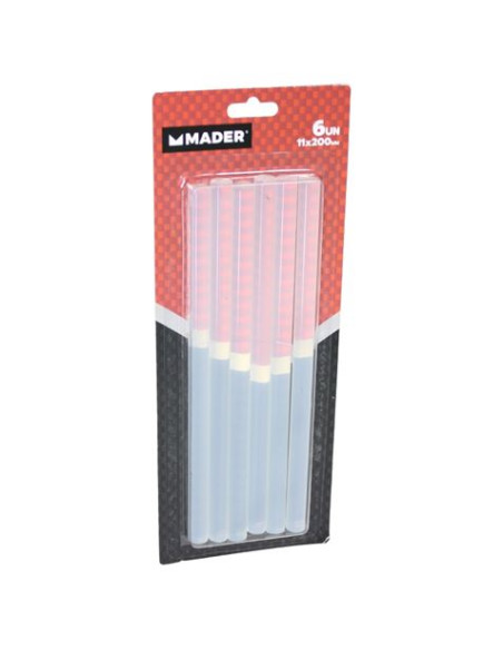 6 BARRAS DE PEGAMENTO SILICONA TRANSPARENTE 11X200MM MADER