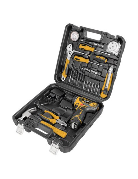 KIT TALADRO ATORNILLADOR 12V 1.5AH + 30 HERRAMIENTAS BLIM