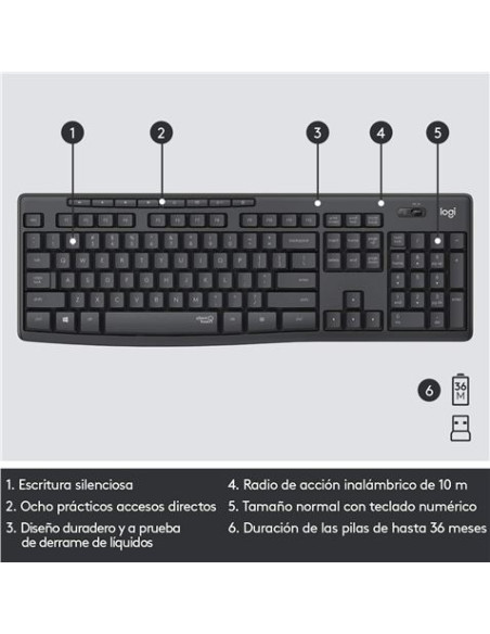 KIT TECLADO Y RATON WIRELESS SILENT TOUCH MK295 LOGITECH GRIS