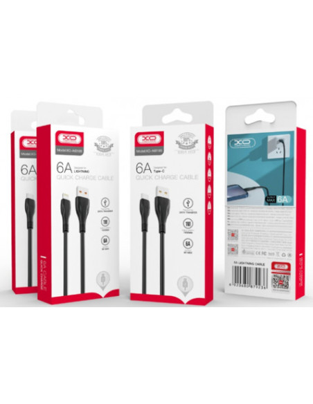 CABLE NB185 CARGA RAPIDA USB - LIGHTNING | 6A | 1 METRO | NEGRO XO