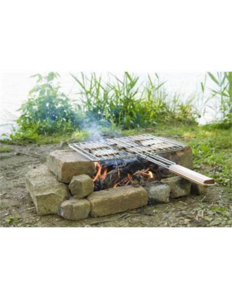 PARRILLA DOBLE CON CIERRE 48X27 Y MANGO MADERA CAMPINGAZ