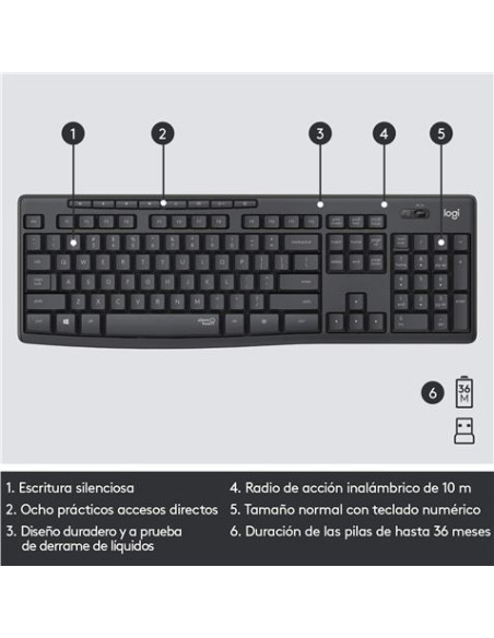 KIT TECLADO Y RATON WIRELESS SILENT TOUCH MK295 LOGITECH GRIS