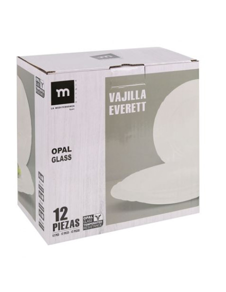 VAJILLA 12 PIEZAS REDONDA BLANCO OPAL EVERETT