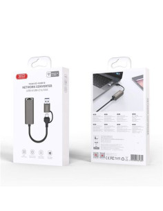 ADAPTADOR DE RJ45 A USB-A Y USB-C HUB018 XO 2