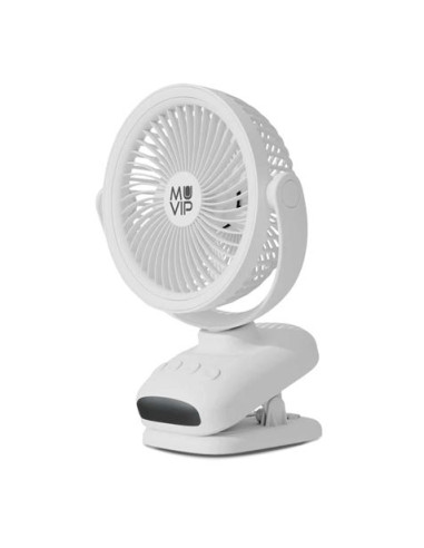 VENTILADOR PORTATIL TIPO CLIP 6\" OSCILANTE CON LUZ LED Y BATERÍA MUVIP