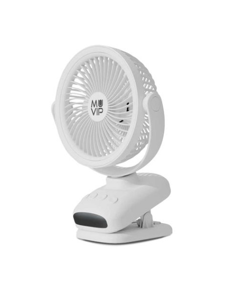 VENTILADOR PORTATIL TIPO CLIP 6\" OSCILANTE CON LUZ LED Y BATERÍA MUVIP