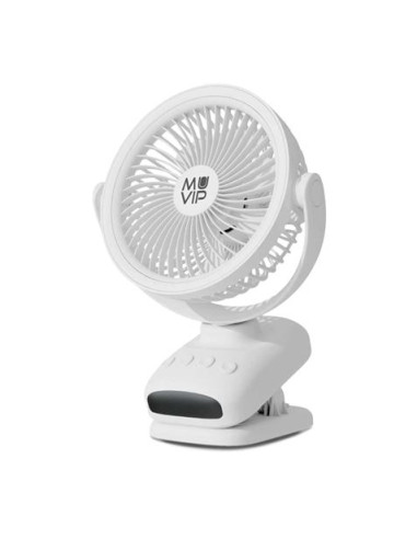 VENTILADOR PORTATIL TIPO CLIP 6\" OSCILANTE CON LUZ LED Y BATERÍA MUVIP