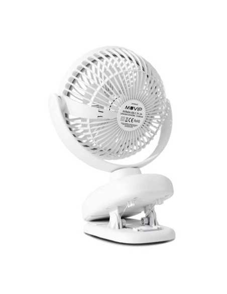 VENTILADOR PORTATIL TIPO CLIP 6\" OSCILANTE CON LUZ LED Y BATERÍA MUVIP