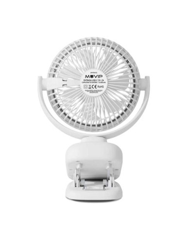 VENTILADOR PORTATIL TIPO CLIP 6\" OSCILANTE CON LUZ LED Y BATERÍA MUVIP