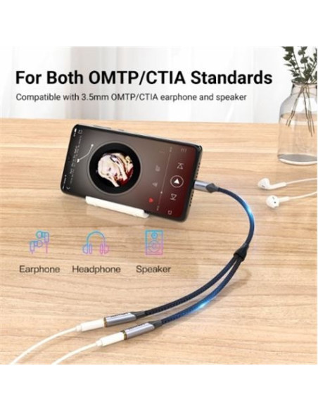 ADAPTADOR USB-C A 2 JACK 3.5 HEMBRA GRIS VENTION