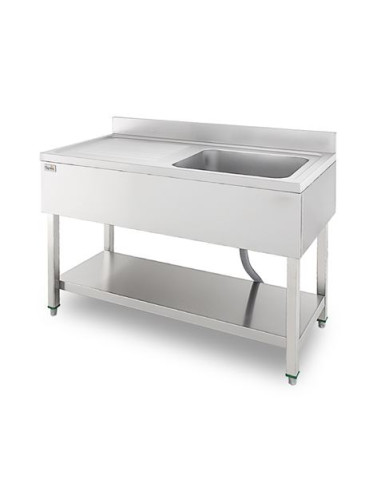 FREGADERO INDUSTRIAL 140X70X85CM CUBETA DERECHA Y ESTANTE CHEF PRO