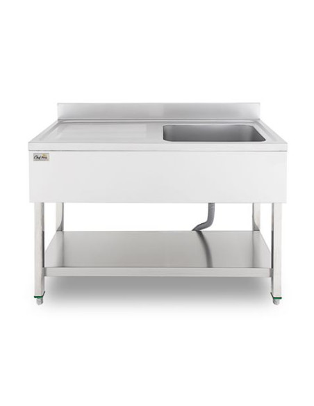FREGADERO INDUSTRIAL 140X70X85CM CUBETA DERECHA Y ESTANTE CHEF PRO