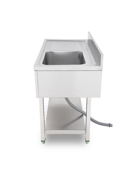FREGADERO INDUSTRIAL 140X70X85CM CUBETA DERECHA Y ESTANTE CHEF PRO