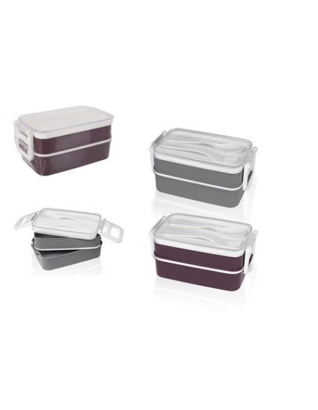 FIAMBRERA PLASTICA CON UTENSILIOS 2 NIVELES 375+475ML THERMOSPORT