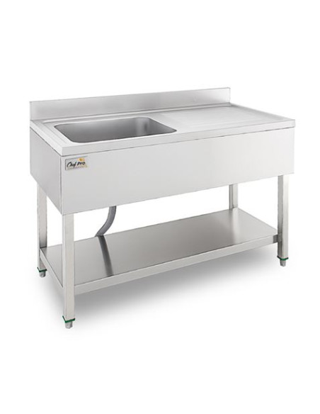 FREGADERO INDUSTRIAL 140X70X85CM CUBETA IZQUIERDA Y ESTANTE CHEF PRO