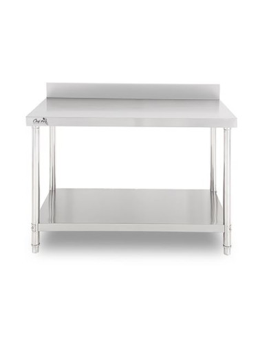 MESA DE TRABAJO ACERO INOXIDABLE 150X70X85CM CON RESPALDO CHEF PRO