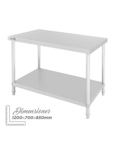 MESA DE TRABAJO ACERO INOXIDABLE 120X70X85CM CHEF PRO