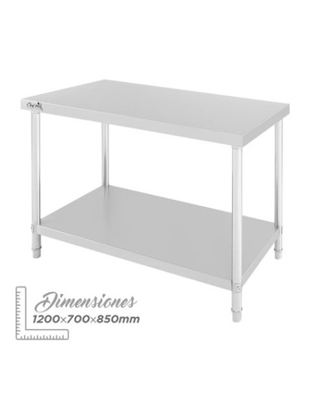 MESA DE TRABAJO ACERO INOXIDABLE 120X70X85CM CHEF PRO
