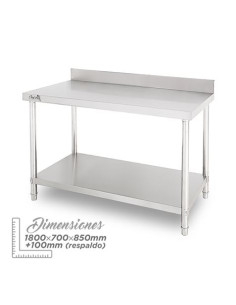 MESA DE TRABAJO ACERO INOXIDABLE 180X70X85CM CON RESPALDO CHEF PRO