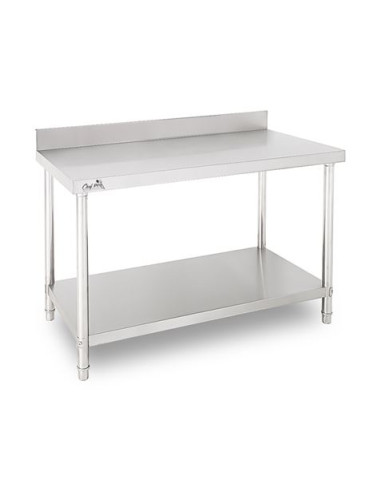 MESA DE TRABAJO ACERO INOXIDABLE 180X70X85CM CON RESPALDO CHEF PRO