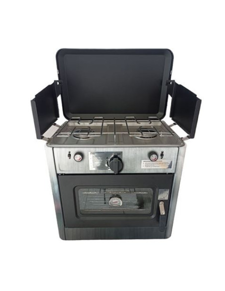 COCINA 2 FUEGOS CON TAPA + HORNO DE GAS CON SISTEMA DE SEGURIDAD MUVIP