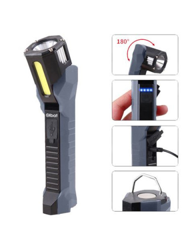 LINTERNA DE TRABAJO LED RECARGABLE 1000LM IPX5 CABEZAL ROTATIVO 90º ELBAT