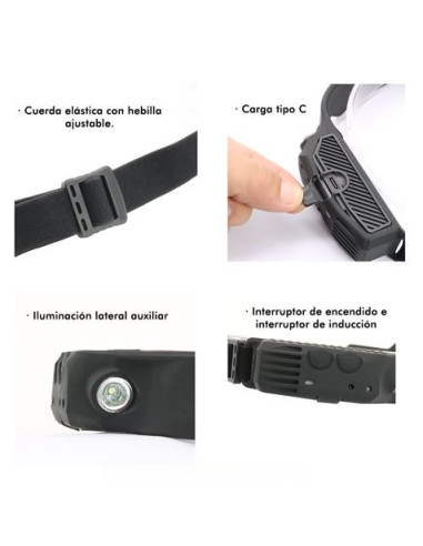 LINTERNA LED DE CABEZA FRONTAL LED 800LM + 200LM Y SENSOR DE MANOS ELBAT