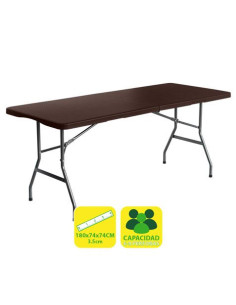 MESA DE RESINA PLEGABLE EFECTO RATÁN 180X74X74CM 3.5CM SUNGARDEN