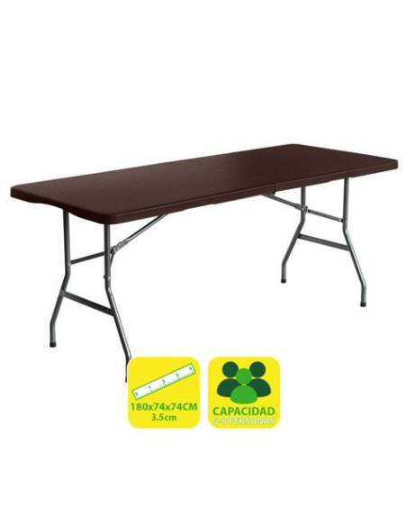 MESA DE RESINA PLEGABLE EFECTO RATÁN 180X74X74CM 3.5CM SUNGARDEN