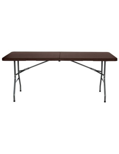 MESA DE RESINA PLEGABLE EFECTO RATÁN 180X74X74CM 3.5CM SUNGARDEN