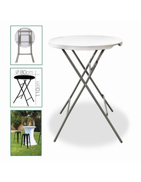 MESA PLEGABLE COCTEL REDONDA BLANCO 80XH110CM