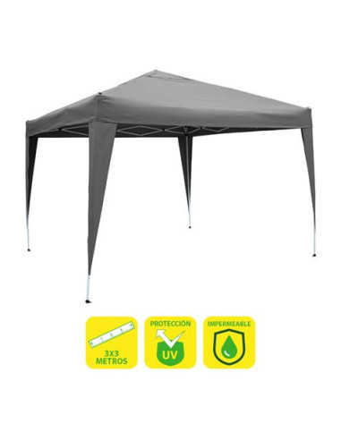 CARPA PLEGABLE ACERO 3X3 METROS GRIS SUNGARDEN