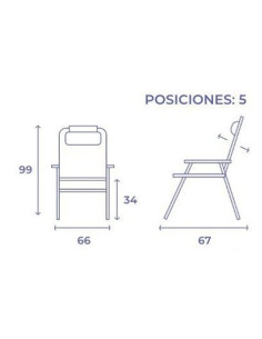 SILLA PLEGABLE 5 POSICIONES ALUMINIO 67X66X99CM CON COJÍN Y ASA 2