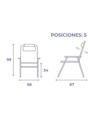 SILLA PLEGABLE 5 POSICIONES ALUMINIO 67X66X99CM CON COJÍN Y ASA