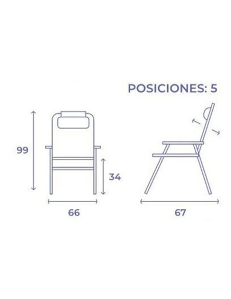 SILLA PLEGABLE 5 POSICIONES ALUMINIO 67X66X99CM CON COJÍN Y ASA