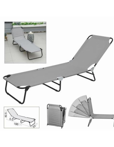 TUMBONA GRIS OSCURA PLEGABLE GRIS CLARO 185X53X24