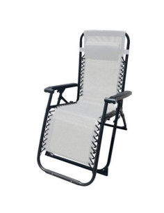 TUMBONA PLEGABLE GRIS DE ACERO CON COJIN CERVICAL