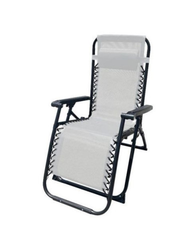 TUMBONA PLEGABLE GRIS DE ACERO CON COJIN CERVICAL