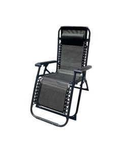 TUMBONA PLEGABLE NEGRO DE ACERO CON COJIN CERVICAL