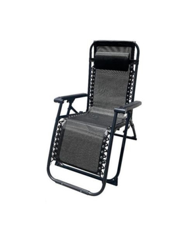 TUMBONA PLEGABLE NEGRO DE ACERO CON COJIN CERVICAL