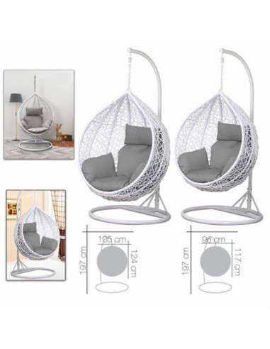 SET 2 BALANCINES MIMBRE BLANCO 105CM