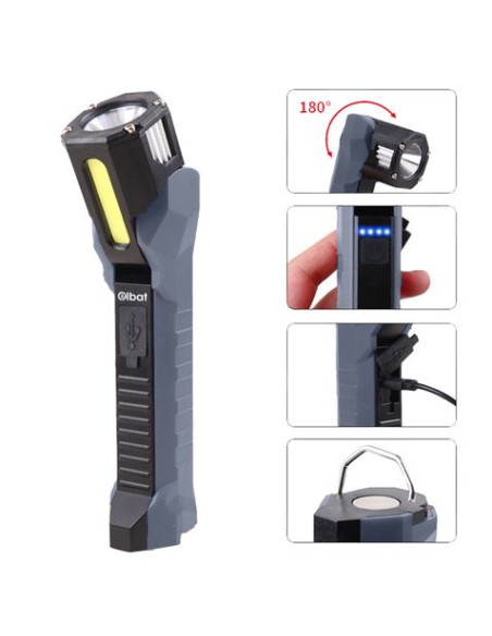 LINTERNA DE TRABAJO LED RECARGABLE 1000LM IPX5 CABEZAL ROTATIVO 90º ELBAT