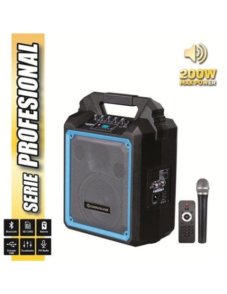 ALTAVOZ AUTOAMPLIFICADO PRO200 6.5 200W CON BATERIA + MICRO SERIE PRO COOL