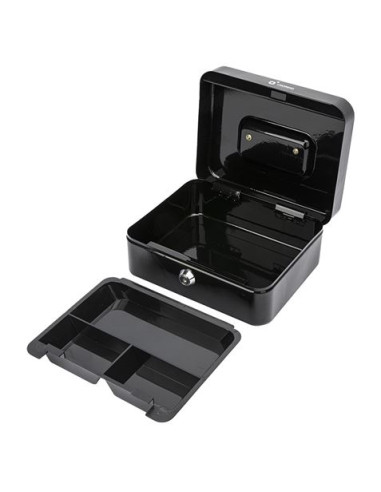 CAJA DE CAUDALES METÁLICA CON LLAVE 9X20X16CM 3 COMPARTIMENTOS CROMAD