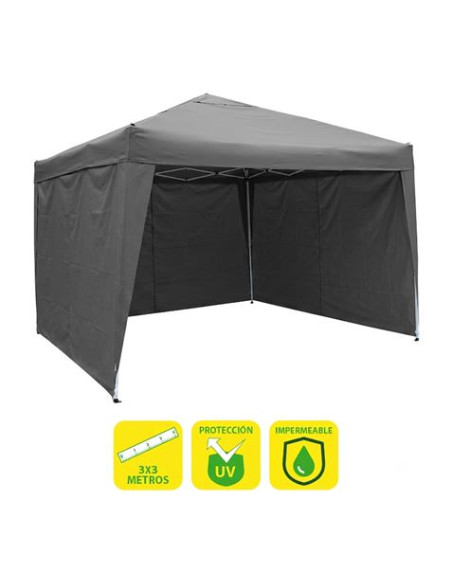 CARPA PLEGABLE ACERO 3X3 METROS GRIS + 3 PAREDES PARA CARPA PLEGABLE