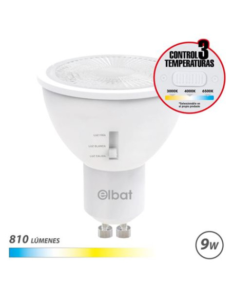 BOMBILLA LED GU10 | 9W | 810LM | LUZ CALIDA/BLANCA/FRIA | ELBAT
