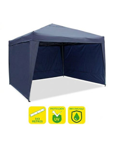 CARPA PLEGABLE ACERO 3X3 METROS AZUL OSCURO + 3 PAREDES PARA CARPA PLEGABLE