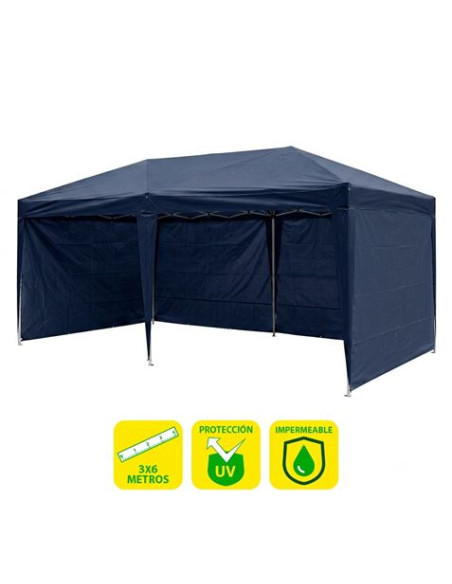 CARPA PLEGABLE ACERO 3X6 METROS AZUL OSCURO + 4 PAREDES PARA CARPA PLEGABLE